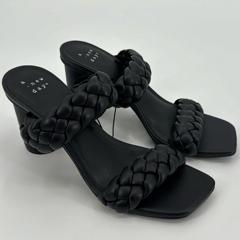 A New Day Women Basil Mule Heels Sandals Size 11 Black Braided Balletcore Preppy